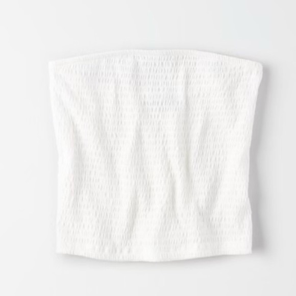 American Eagle Outfitters Tops - American Eagle AEO White Strapless Smocked Tube Top Crop Cotton Shirt size Large